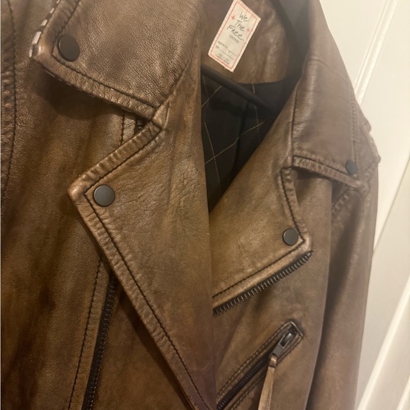 Free People We The Free Over You Brown Oversized Leather Leopard Moto Jacket - Picture 13 of 13